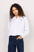 Polo-Collar Fleece Pullover - White