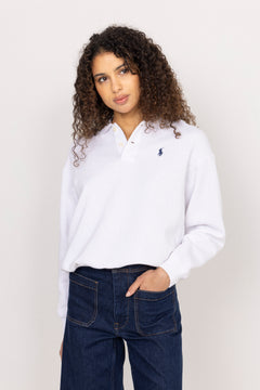 Polo-Collar Fleece Pullover - White