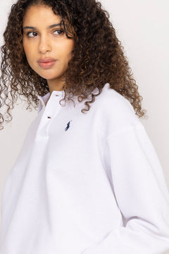 Polo-Collar Fleece Pullover - White