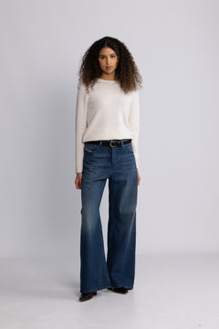 Manila Ls Knit Cashmere O-Neck - Snow White Melange