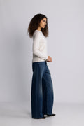 Manila Ls Knit Cashmere O-Neck - Snow White Melange