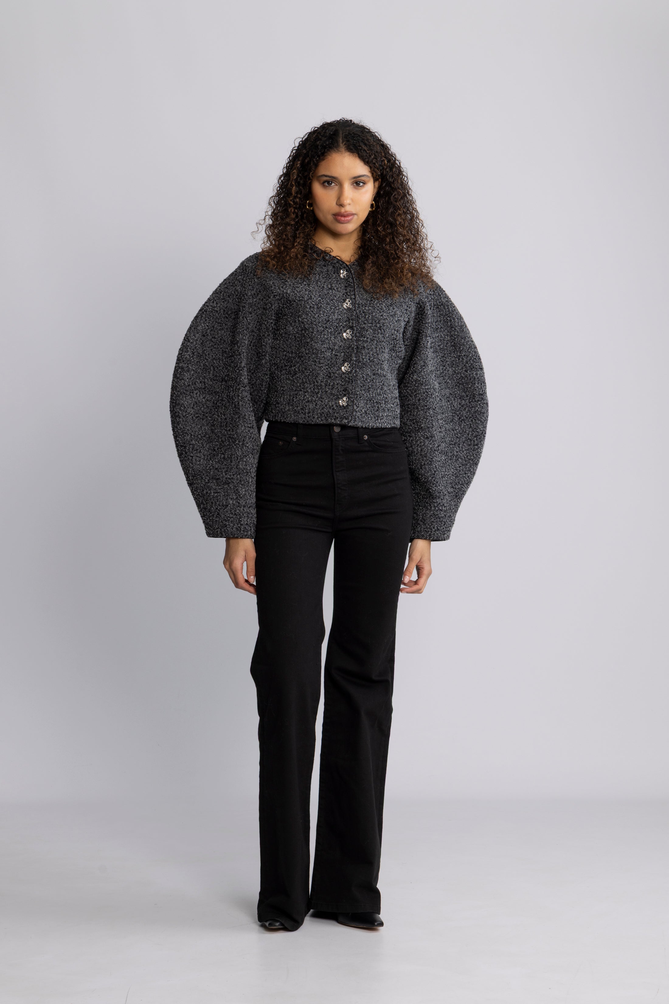 Boucle Short Jacket - Gray Pinstripe