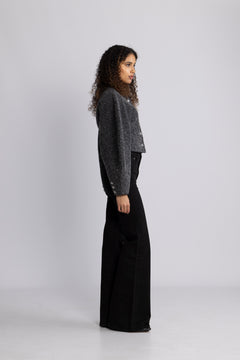 Boucle Short Jacket - Gray Pinstripe