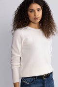 Manila Ls Knit Cashmere O-Neck - Snow White Melange