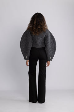 Boucle Short Jacket - Gray Pinstripe