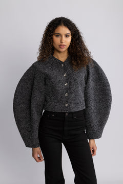 Boucle Short Jacket - Gray Pinstripe