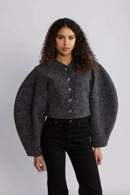 Boucle Short Jacket - Gray Pinstripe