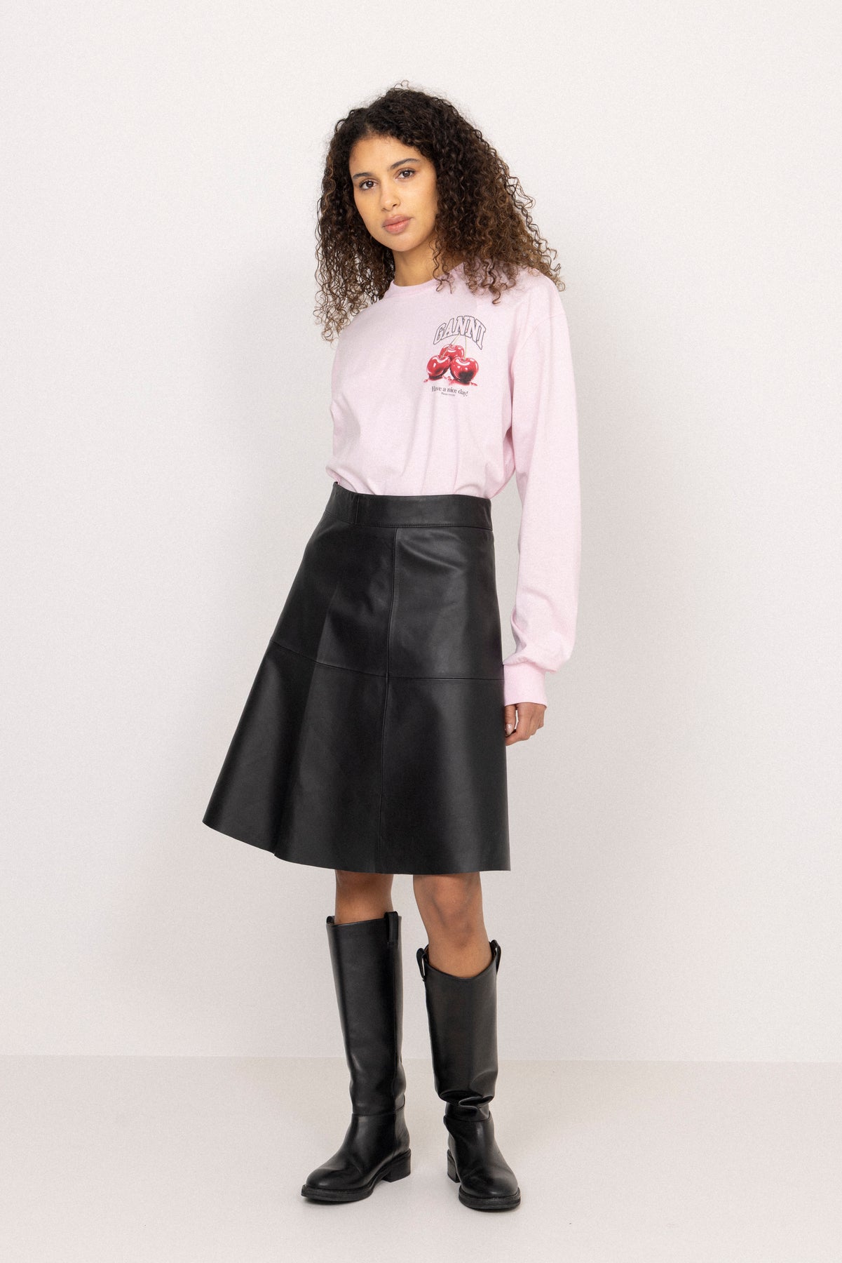 Smooth Leather Stelly Skirt - Black