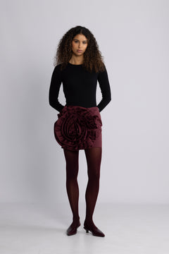 Satin Big Flower Skirt - Zinfandel