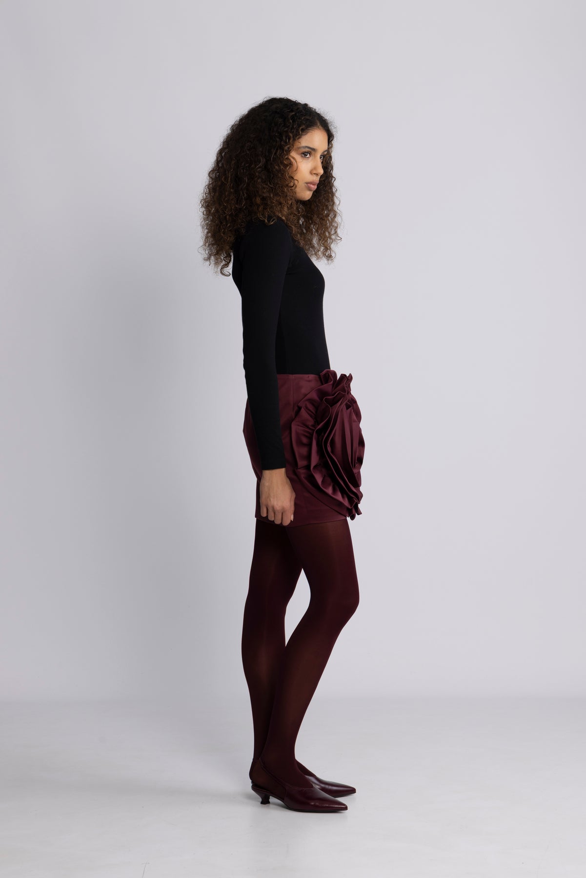 Satin Big Flower Skirt - Zinfandel