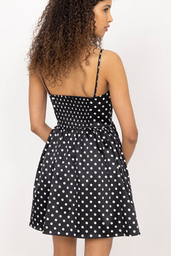 Printed Double Satin Mini Strap Dress - Black