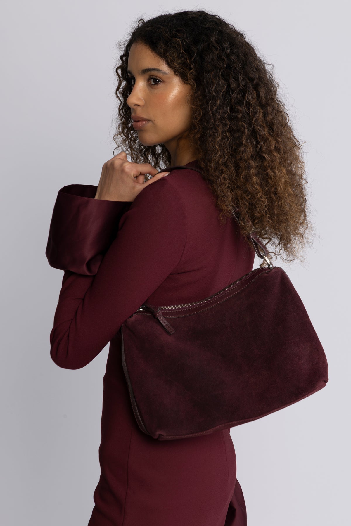 Suede Ginni Medi Bag - Fig Red