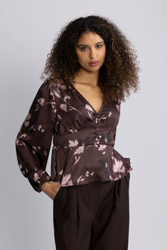 N-Lilith Ls Top - Dena Burgundy Print