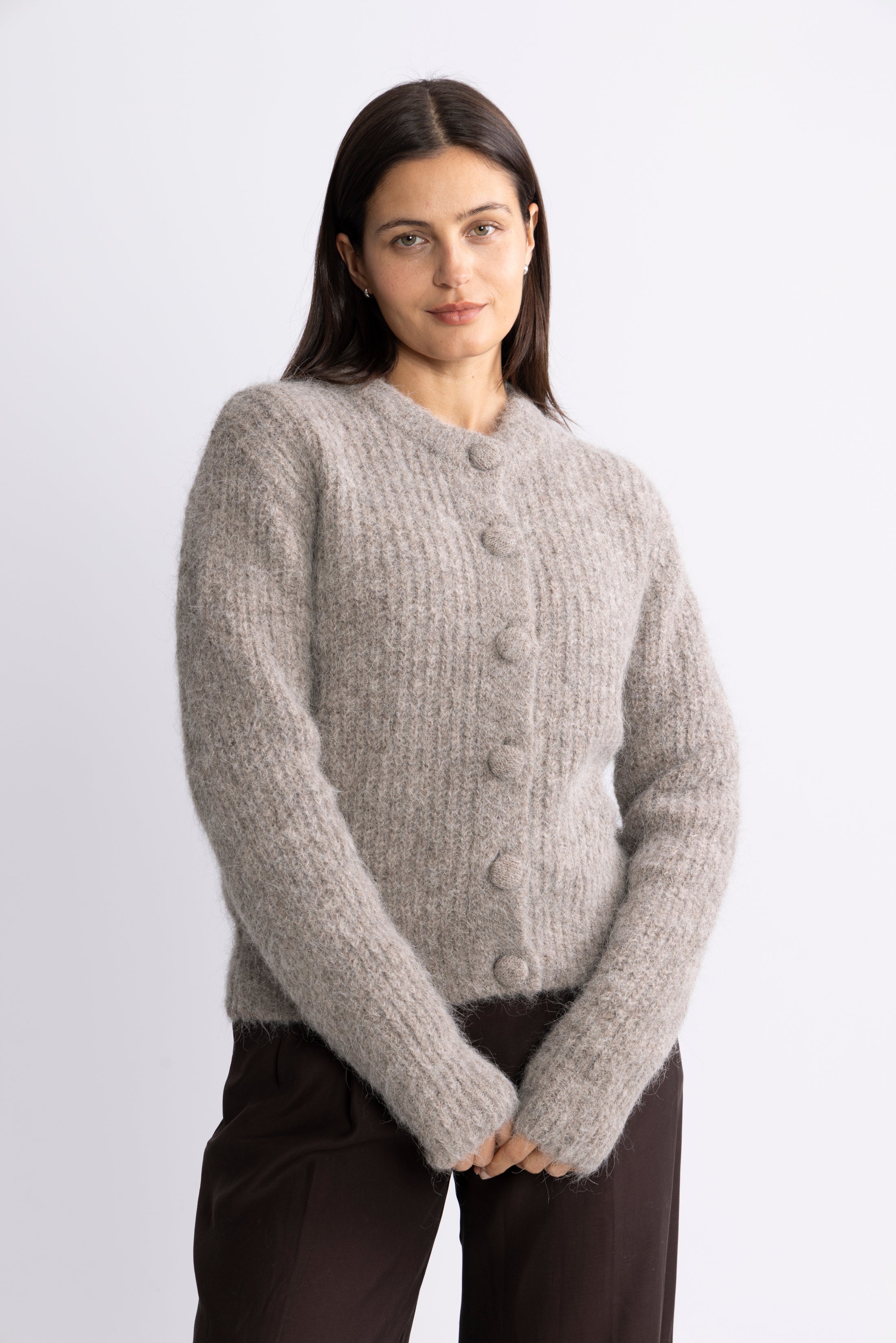 Gabriella Ls Button Cardigan Ex - Steel Gray Melange