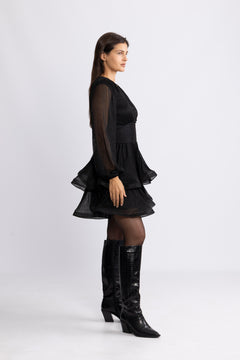 Jade Wave Plisse Dress - Black