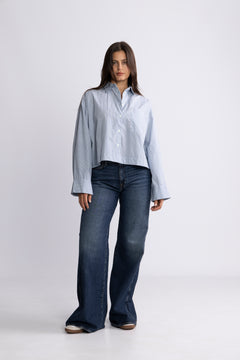 Astha Ls Cropped Boxy Shirt - Cashmere Blue Stripes