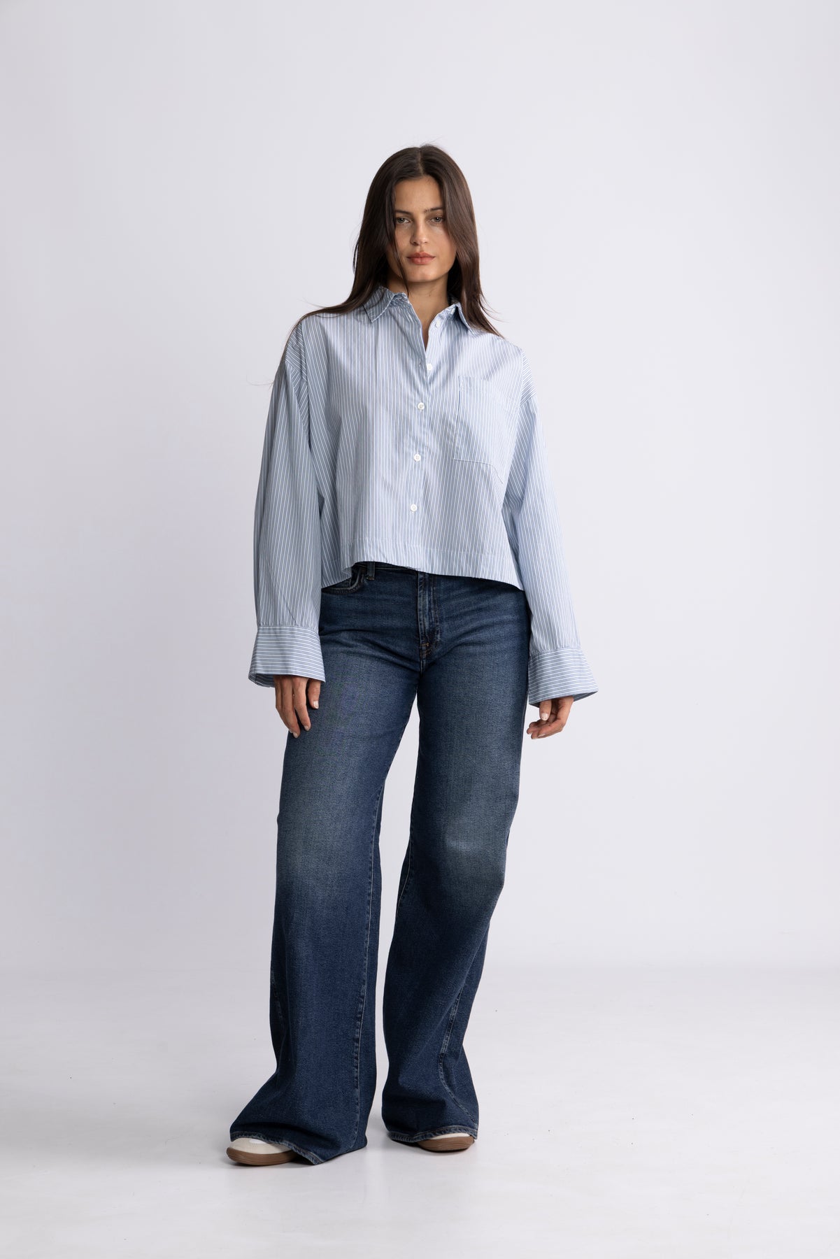 Astha Ls Cropped Boxy Shirt - Cashmere Blue Stripes