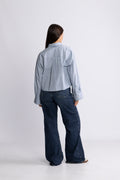 Astha Ls Cropped Boxy Shirt - Cashmere Blue Stripes