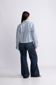 Astha Ls Cropped Boxy Shirt - Cashmere Blue Stripes