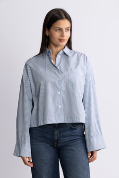 Astha Ls Cropped Boxy Shirt - Cashmere Blue Stripes