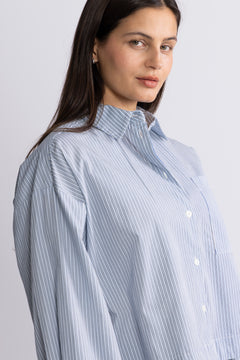 Astha Ls Cropped Boxy Shirt - Cashmere Blue Stripes