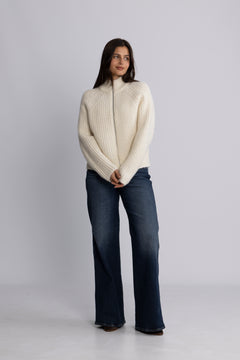 Anjuli Ls Knit Zip Cardigan - Snow White Melange