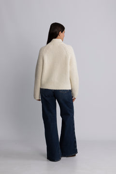 Anjuli Ls Knit Zip Cardigan - Snow White Melange