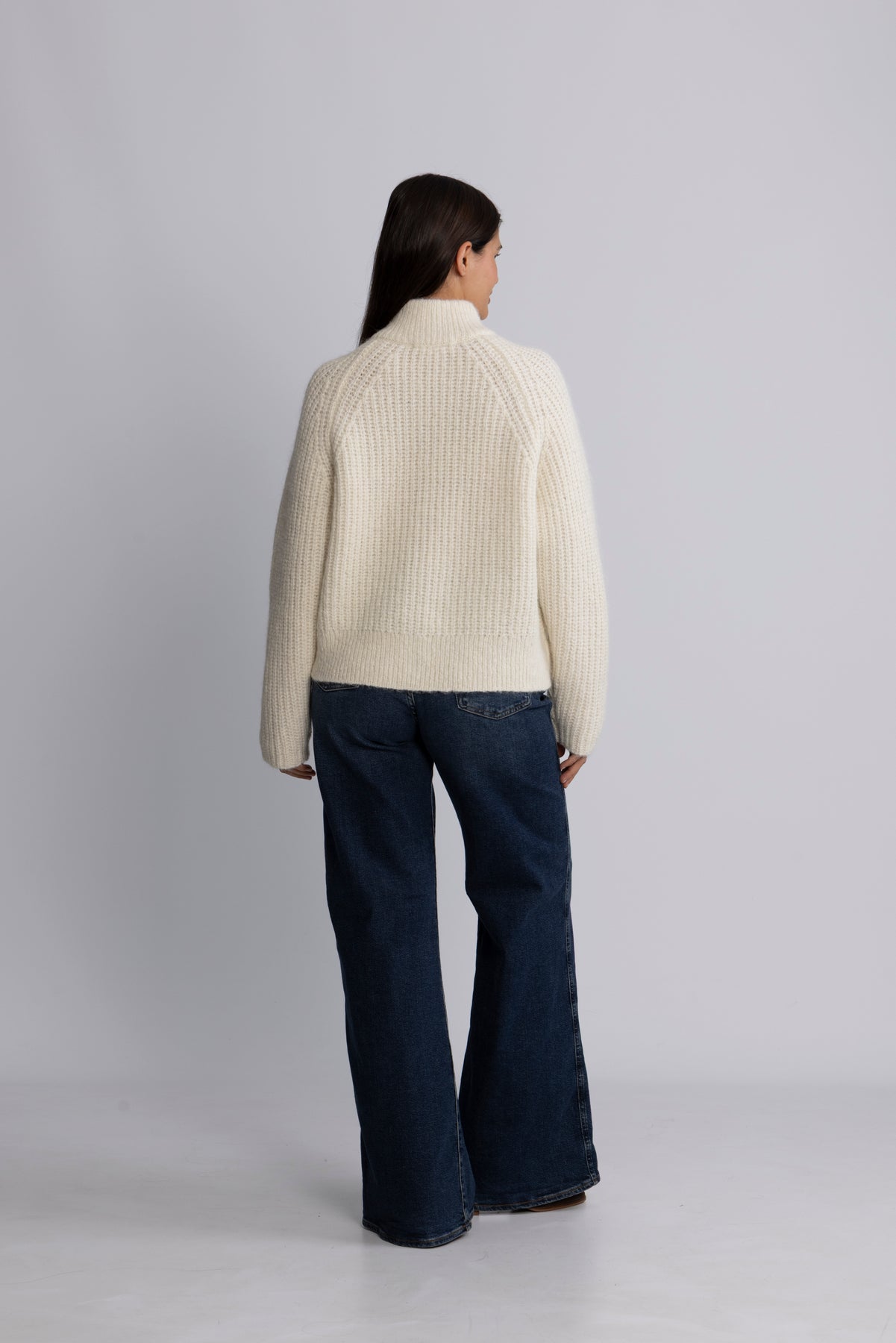Anjuli Ls Knit Zip Cardigan - Snow White Melange