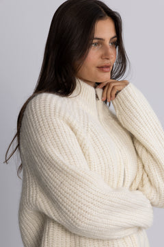 Anjuli Ls Knit Zip Cardigan - Snow White Melange