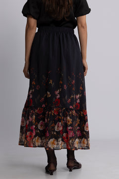 Yasromantica Hw Long Skirt S - Show - Black Romantica Aop