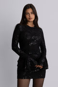 Sequins Ls Mini Dress - Black