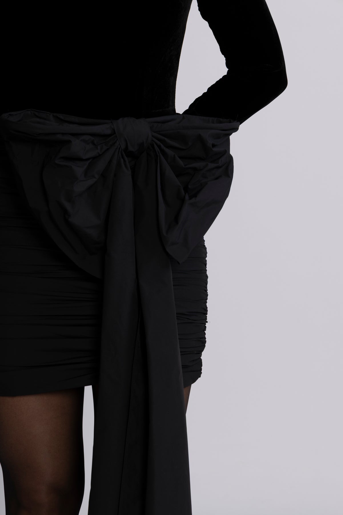 Velvet Bow Mini Dress - Black