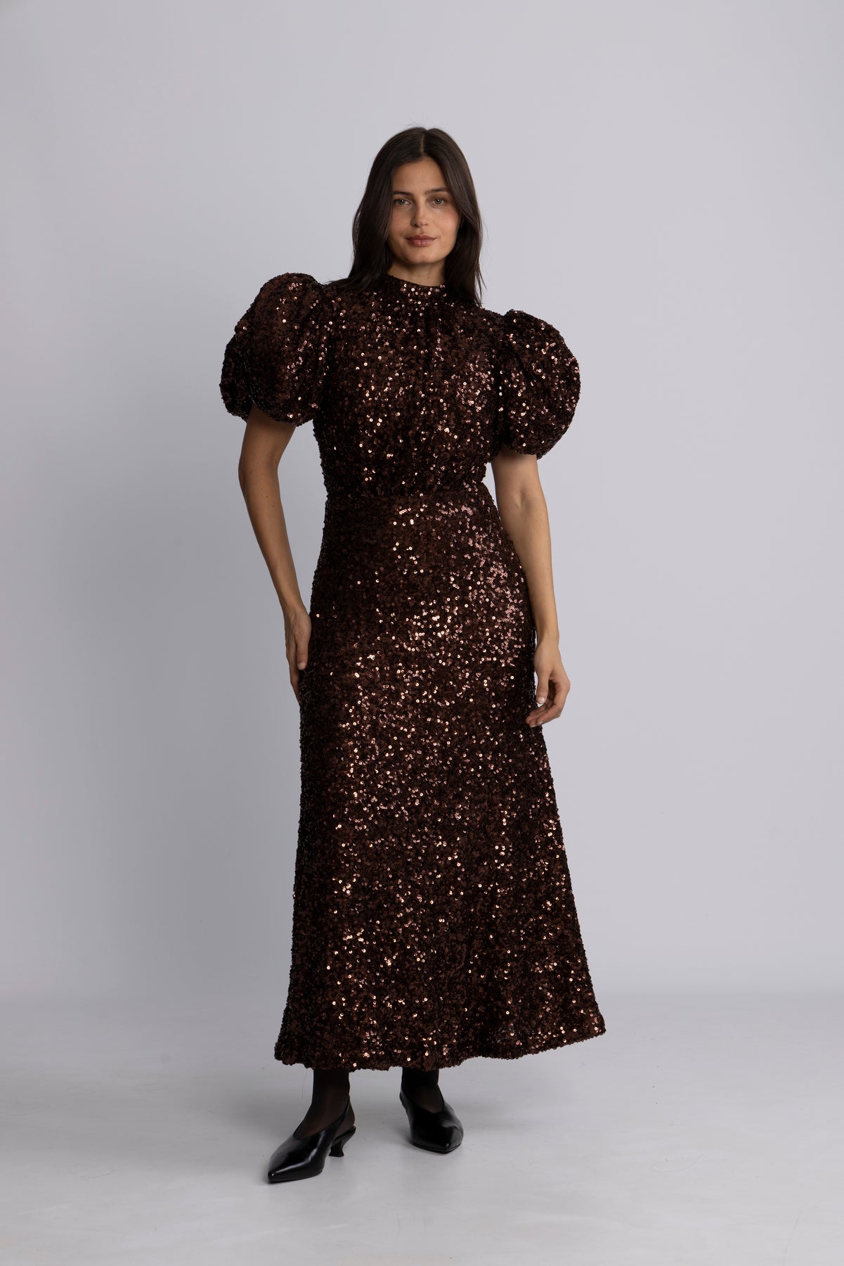 Sequins Midi Dress - Chicory Coffee