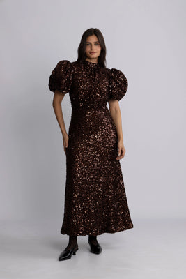 Sequins Midi Dress - Chicory Coffee