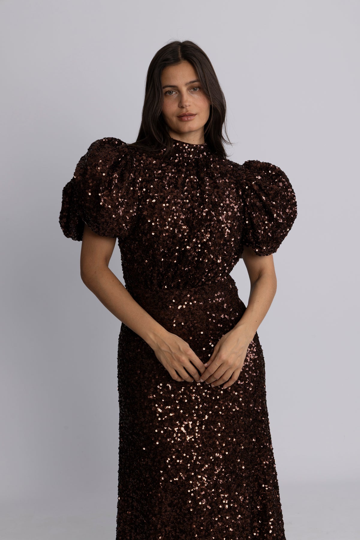 Sequins Midi Dress - Chicory Coffee