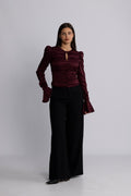 Chiffon Ruched Ls Top - Zinfandel
