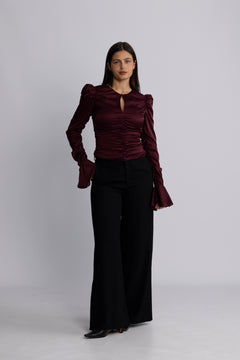 Chiffon Ruched Ls Top - Zinfandel