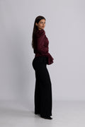 Chiffon Ruched Ls Top - Zinfandel