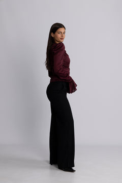Chiffon Ruched Ls Top - Zinfandel