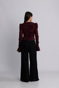 Chiffon Ruched Ls Top - Zinfandel