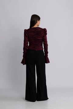 Chiffon Ruched Ls Top - Zinfandel