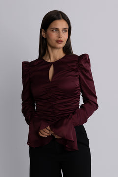 Chiffon Ruched Ls Top - Zinfandel