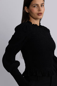 Yaspira Ls Smock Top - Black