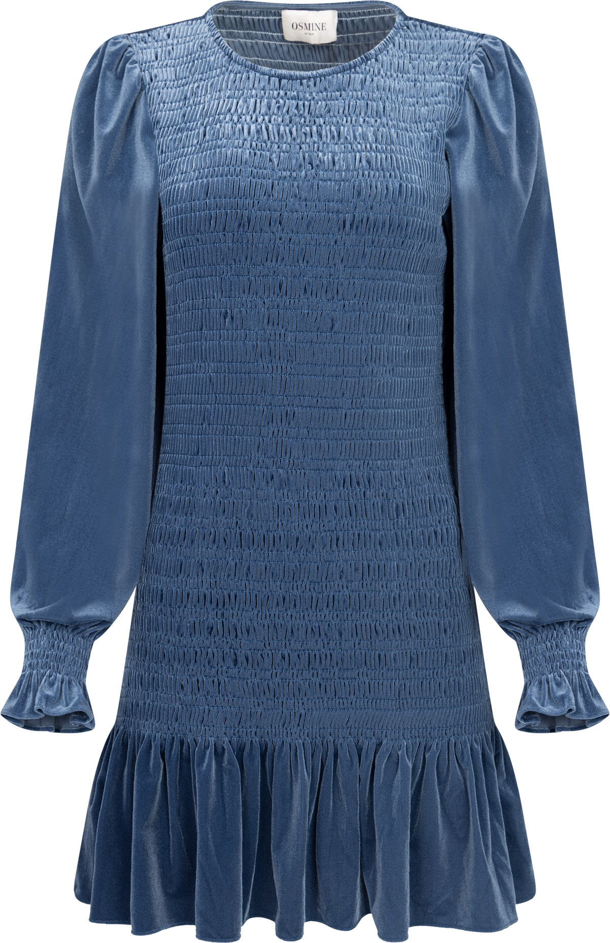 Rira Smock Velour Dress - Blue