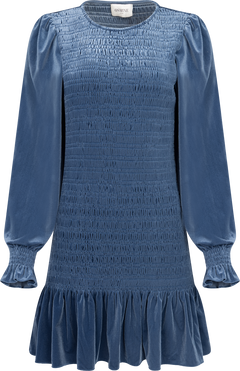 Rira Smock Velour Dress - Blue