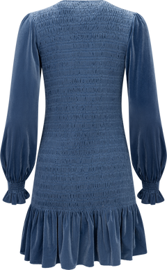 Rira Smock Velour Dress - Blue