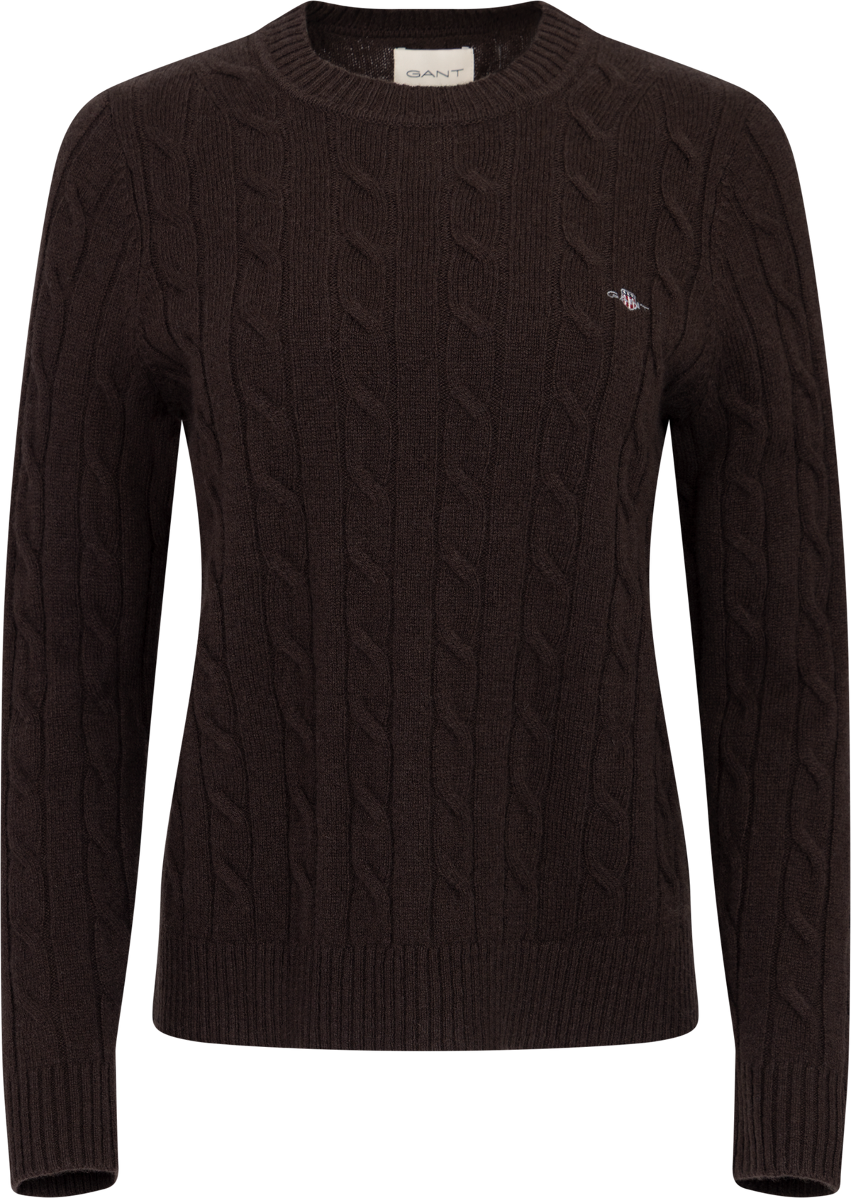 Lambswool Cable C-Neck - Deep Brown