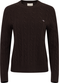 Lambswool Cable C-Neck - Deep Brown