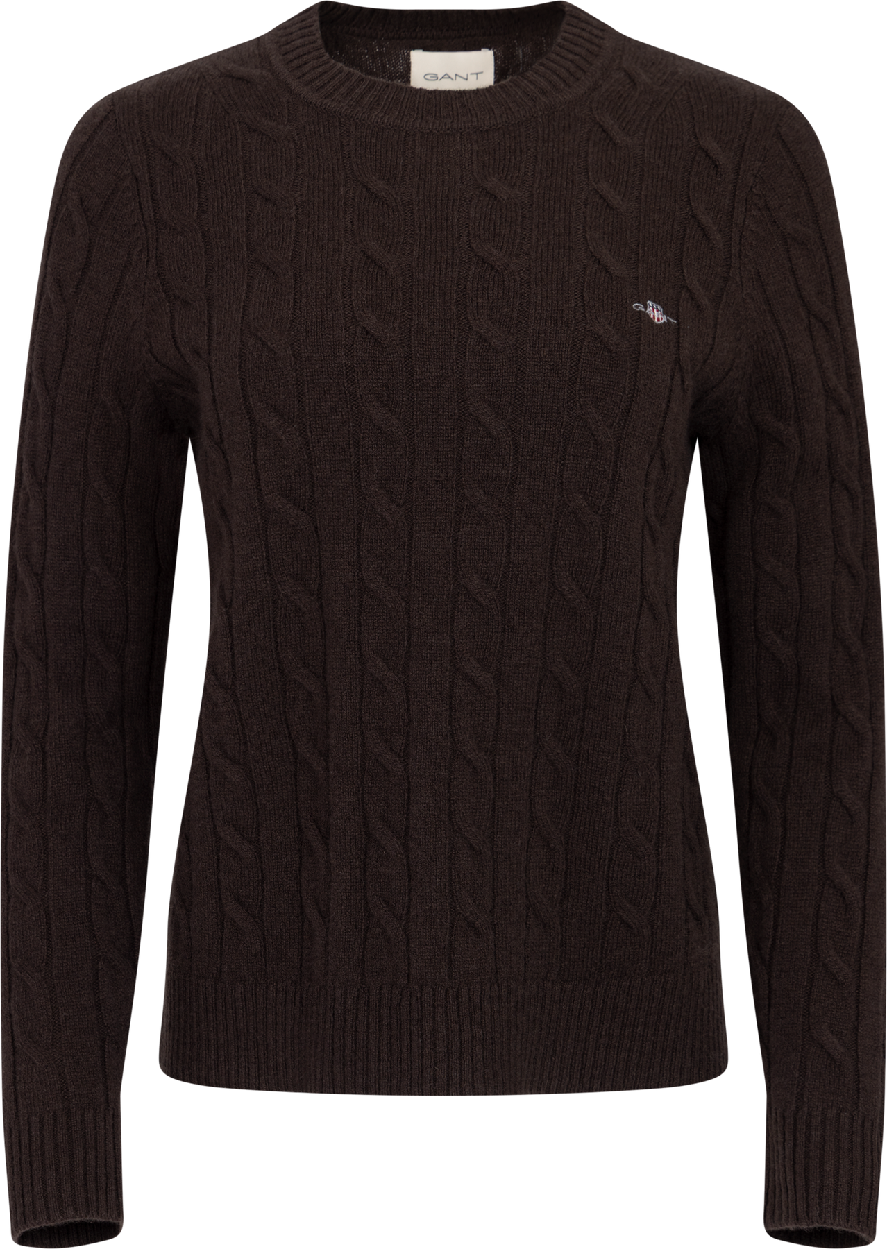 Lambswool Cable C-Neck - Deep Brown