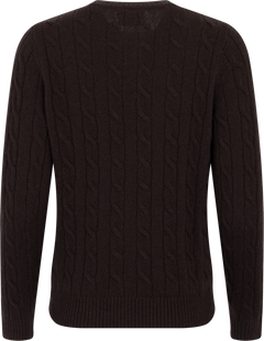 Lambswool Cable C-Neck - Deep Brown